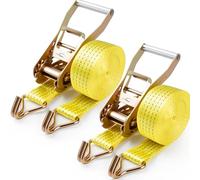 2Pack Heavy Duty Ratchet Straps 5cm x 6m, 7500lbs Breaking Strength Tie-Down Ratchet with J-Hook, 100% Polyester Webbing Lashing Strap for Transport Trailers, Trucks, Cars, Motorcycles-Yellow