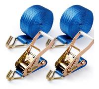 2Pack Heavy Duty Ratchet Straps 5cm x 6m, 7500lbs Breaking Strength Tie-Down Ratchet with J-Hook, 100% Polyester Webbing Lashing Strap for Transport Trailers, Trucks, Cars, Motorcycles-Blue