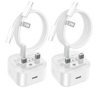 2Pack iPhone 15 16 17 Fast Charger Plug and Cable, 20W USB C Charger Plug with 1M+2M USB C Cable for iPhone 17 16 Pro/16 Pro Max/16e/17Air/15 Pro/15 Plus, iPad Pro/Air/Mini, USBC Plug UK Power Adapter