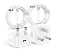 2Pack iPhone 17 16 15 Pro Max Fast Charger,[Apple MFi Certified] 20W PD USB C Plug UK with 2M+1M USB C to C Charging Cable for iPhone 17 Pro/16 Pro Max/15/16/15 Pro/16 Plus/16e,iPad Pro/Air/Mini