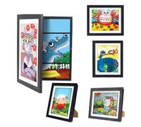 2Pack Kids Artwork Display Frame - 25.4x31.8 cm Kids Art Frame,A4 Wooden Front Opening Picture Frame,Photo Frames,for 150 Pieces A4 Pictures,Children's Drawing,Certificate,With Storage(Black)