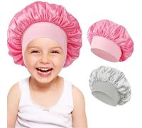 2Pack Kids Shower Caps, Waterproof Toddler Shower Cap Double Layer Kids Shower Hat Soft Kids Sleeping Cap Elastic Band Bonnet Reusable Shower Cap for Kids Girls Silver Pink