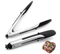 2Pack Kitchen Tongs for Cooking, 9inch Food Tongs Durable, Stainless Steel Kitchen Silicone Tip with Lockable Handle, Silicone Non Stick Barbecue Tongs for air Fryer, Salad Tongs Pasta