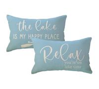 2Pack Lake Cabin Decor Lumbar Throw Pillow Covers 12x 20Inch Relax You’re On Lake Time Pillowcases Summer Lake House Decorative Waist Cushion Cover for Sofa Couch Porch (Light Blue)