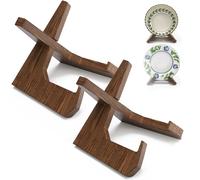 2Pack Large Bowl Stands For Display 12 Inch Heavy Duty, Wooden Bowl Display Stand Deep, Wood Plate Holders for Displaying, Platter Easel Display Stand for Art, Rock, Mineral, Fossil, Clock, Book, Dish