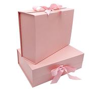 2Pack Large Gift Box 31x22x10cm - Pink Luxury Premium Present Box with Magnetic Lid & Silk Ribbon, Specially Designed for Holidays Wedding Birthday Anniversaries Gift Packaging