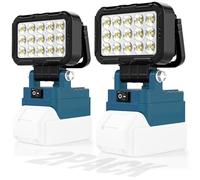 2Pack LED Cordless Work Light Compatible with Makita 18V Battery, Portable Flashlight Jobsite Spotlight 2 USB Charging Port, 145° Adjustable Angle Repairing Camping Fishing Emergency (No Battery)
