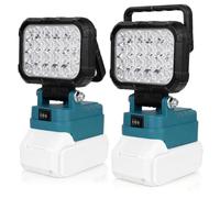 2Pack LED Work Light for Makita 18V Battery, Portable Flashlight 2 USB Charging Port, Jobsite Spotlight 145° Adjustable for Garage, Workshop, Fishing, Emergency, Camping,Blue (No Battery)
