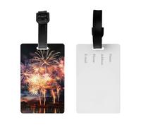 2Pack Luggage Tags for Suitcases Beautiful Fireworks Travel Bag Tag with Privacy Cover ID Label Address Card Name ID Tag for Handbags Backpack Travel Baggage Tag
