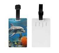 2Pack Luggage Tags for Suitcases Dolphins Blue Travel Bag Tag with Privacy Cover ID Label Address Card Name ID Tag for Handbags Backpack Travel Baggage Tag