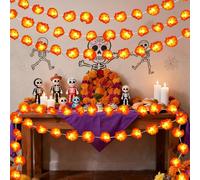 2Pack Marigold Garland Halloween Day of Dead Diwali Decoration Total 6M 40 Lighted Artificial Marigold Flowers for Diwali Dia De Los Muertos Indian Altar Halloween Home Decor