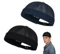 2Pack Men's Breathable Brimless Hat Docker Cap, Summer Style Mesh Tang, Adjustable Casual Unisex No Brim Beanie Hat, Quick-Dry Skullcap for Outdoor Black, Navy