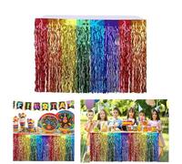 2Pack Mexican Fiesta Party Wavy Metallic Tinsel Foil Fringe Table Skirts,Cinco De Mayo Decorations, Mexican Themed Decors for Taco Dia De Los Muertos Birthday Party Table Bar Home Decor