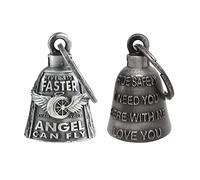 【2Pack】Motorcycle Bells for Biker Good Luck Guardian Riding Bells with Hanger Motorcycle Accessory or Keychain for Luck, Never Ride Faster Than Your Angel Can Fly+ride Safely, Medium