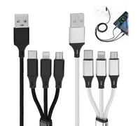 2Pack Multi Charger Cable, 3 in 1 Nylon Fast Charging Cord, Charging Cable with Micro USB Type C Lighting Connector, Compatible with iPhone, Android, Samsung, Huawei, Nexus, Nokia, Black and Sliver