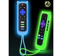 2Pack ONEBOM Cover for Roku Remote with Cat Ears Design, Silicone Skin Case Compatible with Hisense/TCL Roku TV, Steaming Stick/Express, Universal Replacement Controller. Glow in The Dark,Blue/Green