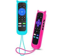 2Pack ONEBOM Cover for Roku Remote with Cat Ears Design, Silicone Skin Case Compatible with Hisense/TCL Roku TV, Universal Replacement Controller. Glow in the Dark,Rose Red&Sky Blue