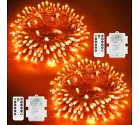 2Pack Orange Fairy Lights Battery Total 20M 200LED Halloween Lights Outdoor | Autumn Fairy Lights Remote Control 8 Modes Timer Memory 4 Level Dimmable Outside Waterproof Garden Yard House Indoor Room