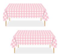 2pack Pink Gingham Checkered Table Cloth Party,137*274cm Wipe Clean Checkered PVC TableCloth Plaid Tablecloth Rectangular Pink Disposable Table Cover for Parties BBQ Picnic Birthday Wedding