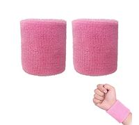 2Pack PINK Sweatbands Sports Wristband Cotton Sweat Band for Men and Women, Good for Tennis, Basketball, Running, Gym, Working Out Old School