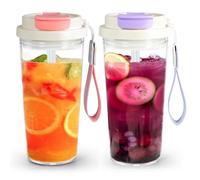 2Pack Plastic Coffee Tumbler 20oz, Acrylic Tumbler with Lid and Straw, Reusable Plastic Cup Iced Coffee Cup for Travel Home Cycling Driving Working, Pink&Purple