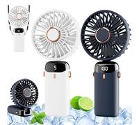 2Pack Portable Handheld Fan, 4000mAh Rechargeable Personal Fan with 5 Speeds, Hand Held/Desk/Neck Fan 3 in 1 Mini Fan with Base, LED Display Foldable Battery Operated Small Fans for Outdoor Indoor