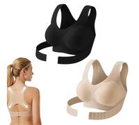 2Pack Posture Corrector Bra for Women Front Closure Cross-Back Wireless Posture Bra ull Coverage Seamless Anti Sagging Bras Breathable Shaping Adjustable Waist Support Underwear