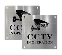 2Pack Pre-drilled Aluminium CCTV Sign,CCTV In Operation Sign Outdoor Metal,Warning Signs,10 * 10cm CCT-V Sig-n,Waterproof Security Camera Sticker with Adhesive Backing