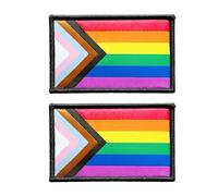 2Pack Progress Pride Rainbow Flag Morale Patch Embroidered Hook and Loop Badge for Military Tactical Vest Backpack Bag LGBTQ+ Inclusive Design for Clothes Helmets and Gym Gear Support