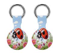 2Pack Protective Case for AirTag,Cartoon Ladybug Flowerprinted Silicone Case Cover for Apple Airtag with Keychain for Key,Bag,Pet Collar