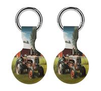 2Pack Protective Case for AirTag,Company Farm Tractorprinted Silicone Case Cover for Apple Airtag with Keychain for Key,Bag,Pet Collar