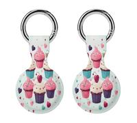 2Pack Protective Case for AirTag,Cupcake Candy Hearts Sweetprinted Silicone Case Cover for Apple Airtag with Keychain for Key,Bag,Pet Collar