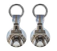 2Pack Protective Case for AirTag,Eiffel Tower French Paris Monumentprinted Silicone Case Cover for Apple Airtag with Keychain for Key,Bag,Pet Collar