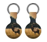 2Pack Protective Case for AirTag,Elk in The Meadowprinted Silicone Case Cover for Apple Airtag with Keychain for Key,Bag,Pet Collar