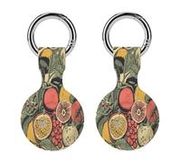 2Pack Protective Case for AirTag,Fruits And Leavesprinted Silicone Case Cover for Apple Airtag with Keychain for Key,Bag,Pet Collar