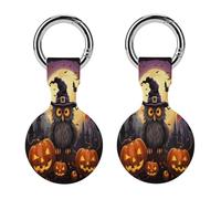 2Pack Protective Case for AirTag,Halloween Owl Ghost Pumpkinprinted Silicone Case Cover for Apple Airtag with Keychain for Key,Bag,Pet Collar
