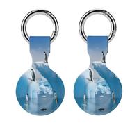 2Pack Protective Case for AirTag,Penguins On The Icebergprinted Silicone Case Cover for Apple Airtag with Keychain for Key,Bag,Pet Collar