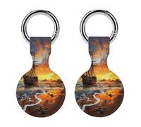 2Pack Protective Case for AirTag,Pirate Ship in The Sunsetprinted Silicone Case Cover for Apple Airtag with Keychain for Key,Bag,Pet Collar
