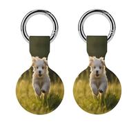 2Pack Protective Case for AirTag,Puppy Crossing The Grassprinted Silicone Case Cover for Apple Airtag with Keychain for Key,Bag,Pet Collar