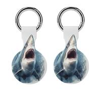 2Pack Protective Case for AirTag,Shark in The Seaprinted Silicone Case Cover for Apple Airtag with Keychain for Key,Bag,Pet Collar