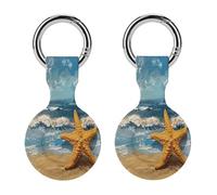 2Pack Protective Case for AirTag,Starfish on The Beachprinted Silicone Case Cover for Apple Airtag with Keychain for Key,Bag,Pet Collar