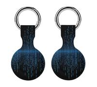 2Pack Protective Case for AirTag,The Blue Binary Matrixprinted Silicone Case Cover for Apple Airtag with Keychain for Key,Bag,Pet Collar