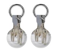 2Pack Protective Case for AirTag,Two Wolves Walking in The Snowprinted Silicone Case Cover for Apple Airtag with Keychain for Key,Bag,Pet Collar
