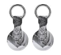 2Pack Protective Case for AirTag,White Tiger in The Snowprinted Silicone Case Cover for Apple Airtag with Keychain for Key,Bag,Pet Collar