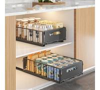 2Pack Pull Out Cabinet Organizer, Carbon Steel Slide Out Drawer Storage Shelves, No Drill & Nailing Heavy Duty Pull Out Kitchen Storage Drawer, Sliding Mesh Cabinet Basket 24.5cm W X 37.5cm D X 10cm H