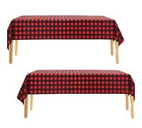 2pack Red and Black Gingham Checkered Table Cloth Party,137*274cm Wipe Clean Checkered PVC TableCloth Plaid Tablecloth Rectangular Red Disposable Table Cover for Parties BBQ Picnic Birthday Wedding
