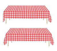 2pack Red and White Gingham Checkered Table Cloth Party,137*274cm Wipe Clean Checkered PVC TableCloth Plaid Tablecloth Rectangular Red Disposable Table Cover for Parties BBQ Picnic Birthday Wedding