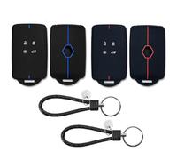 2Pack Renault Key Card Case, 4 Bottons Silicone Car Key Cover for Renault, Keys Fob Cove for Clio Megane Koleos Kadjar Captur Espace Dacia Duster, Renaults Pouch Keys (Blue and Red)