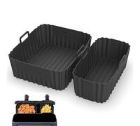 2Pack Reusable Air Fryer Silicone Liners for Tefal Easy Fry 5.2L/3.1L, Tower T17099 5.2L/3.3L, Salter 5.5L/3.5L, Lakeland 5L/3L, Two Sizes Airfryer Trays, Large&Small Dual Drawer Air Fryer Accessories
