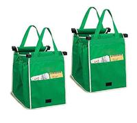 2Pack Reusable Shopping Trolley Bags Grab and Go Bag Collapsible Grocery Tote Bags with Handles, Clip on Shopping Cart As Seen On TV